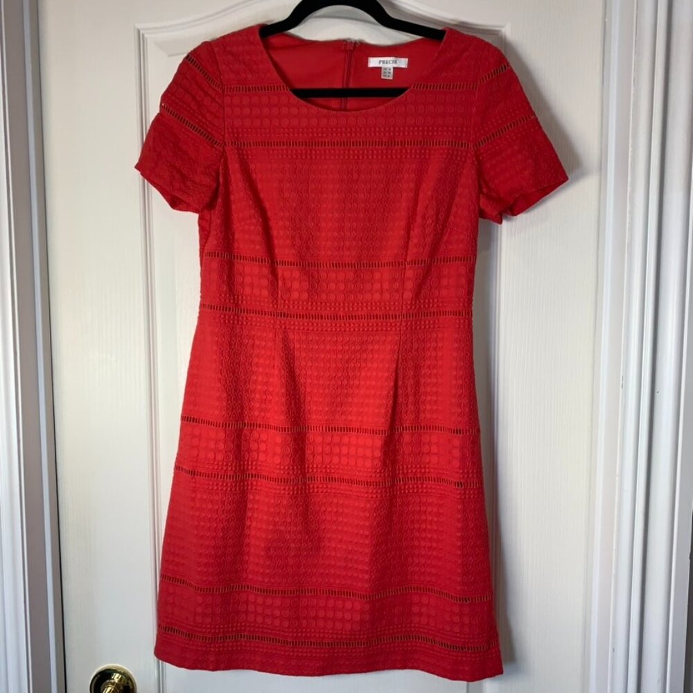 Precis‎ Red Textured Dress Cotton Fit & Flare UK 10 EU 36 Elegant Classic